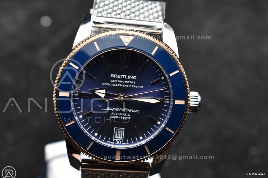 Blue and Bezel RG Dial SuperOcean BLSF A Heritage Ceramic WaterResistant 1172 SS II Bezel Mesh Bracelet 42mm Blue on 1118